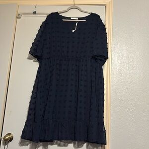 Short Navy Blue Dress with Polka Dots